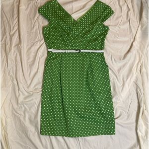 Tahari ASL green polka dot dress size 14